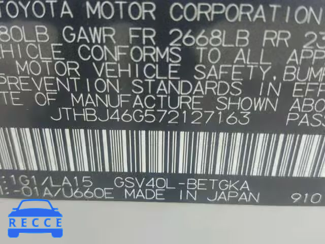 2007 LEXUS ES350 JTHBJ46G572127163 Bild 9