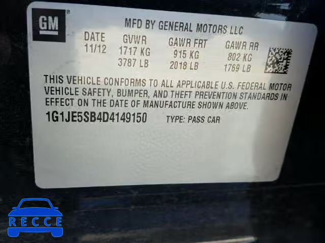 2013 CHEVROLET SONIC LTZ 1G1JE5SB4D4149150 image 9