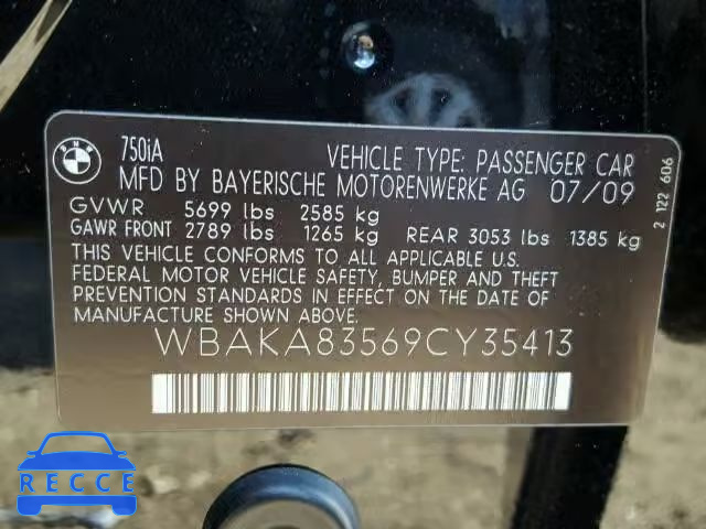 2009 BMW 750I WBAKA83569CY35413 image 9