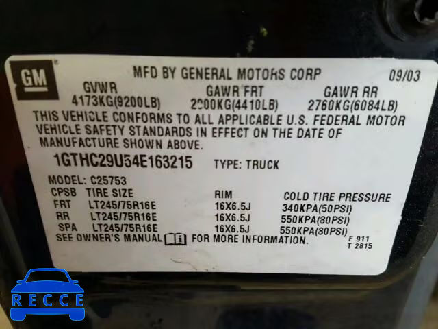 2004 GMC SIERRA C25 1GTHC29U54E163215 зображення 9