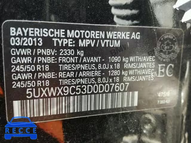 2013 BMW X3 XDRIVE2 5UXWX9C53D0D07607 зображення 9