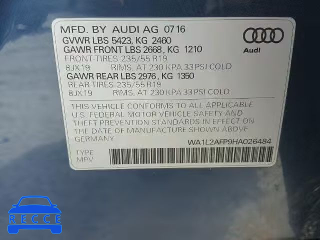 2017 AUDI Q5 PREMIUM WA1L2AFP9HA026484 зображення 9