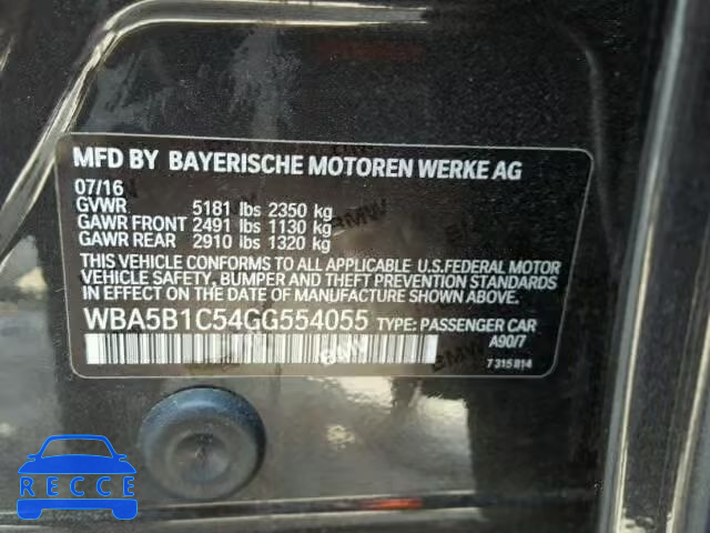 2016 BMW 535I WBA5B1C54GG554055 зображення 9