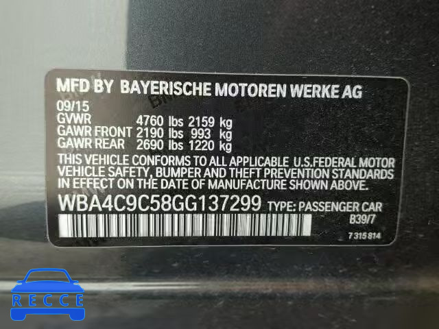 2016 BMW 428XI GRAN WBA4C9C58GG137299 image 9