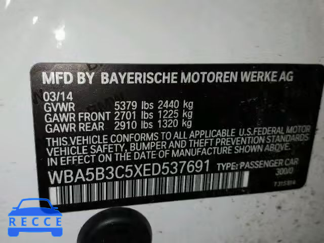 2014 BMW 535XI WBA5B3C5XED537691 зображення 9