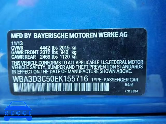 2014 BMW 328D WBA3D3C50EK155716 зображення 9