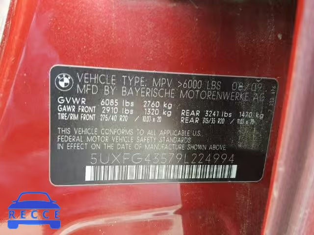 2009 BMW X6 XDRIVE3 5UXFG43579L224994 image 9