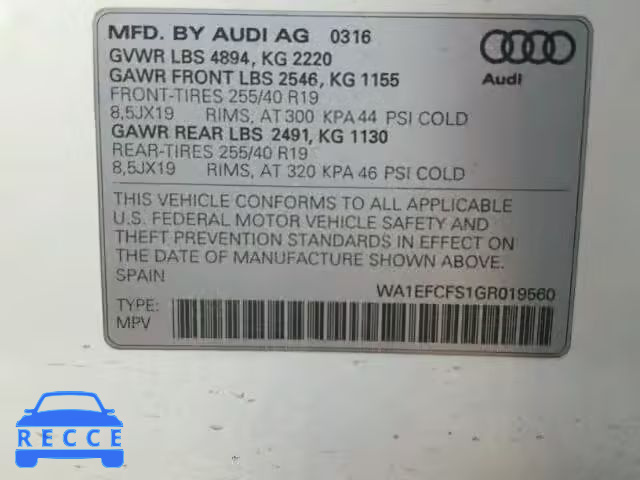 2016 AUDI Q3 2.0T PR WA1EFCFS1GR019560 image 9