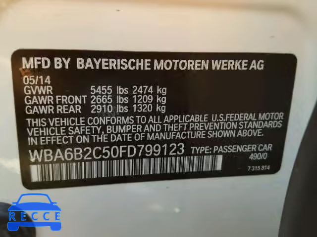 2015 BMW 650I GRAN WBA6B2C50FD799123 зображення 9