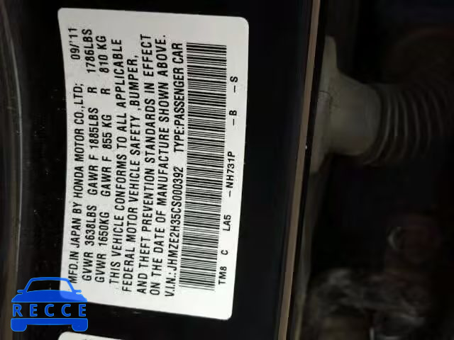 2012 HONDA INSIGHT JHMZE2H35CS000392 image 9