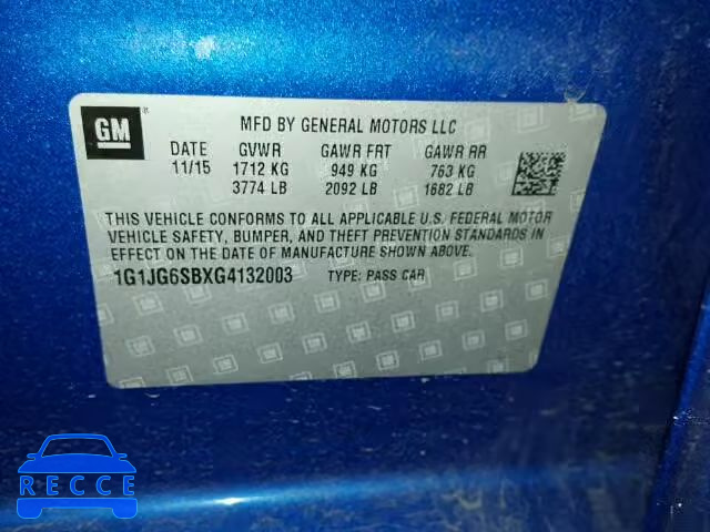 2016 CHEVROLET SONIC RS 1G1JG6SBXG4132003 image 9