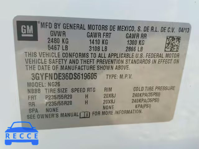 2013 CADILLAC SRX PERFOR 3GYFNDE36DS619605 image 9