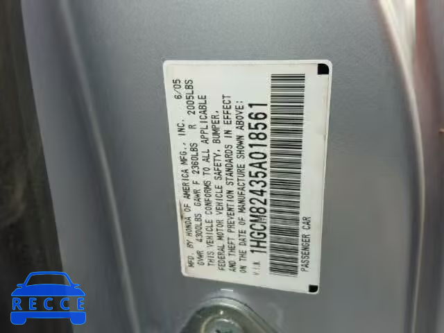 2005 HONDA ACCORD SE 1HGCM82435A018561 image 9