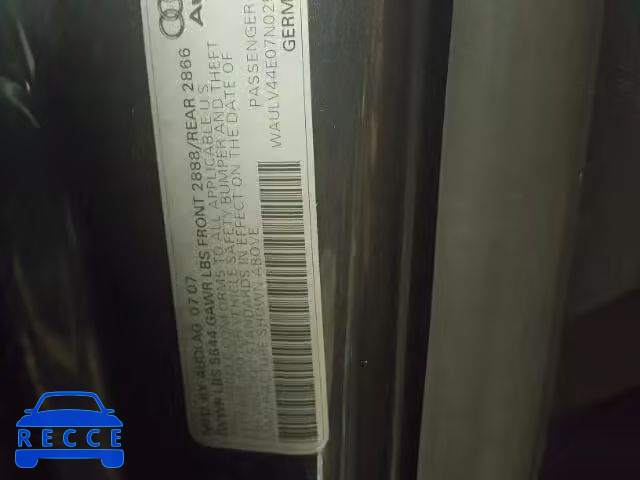 2007 AUDI A8 QUATTRO WAULV44E07N025762 image 9