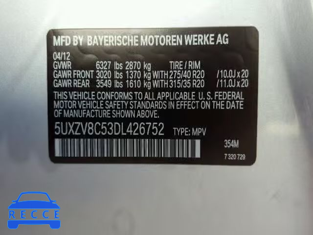 2013 BMW X5 XDRIVE5 5UXZV8C53DL426752 Bild 9