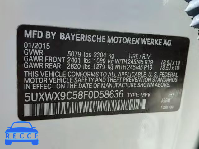 2015 BMW X3 XDRIVE2 5UXWX9C58F0D58636 image 9