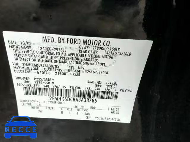 2010 FORD FLEX LIMIT 2FMHK6DC8ABA38785 зображення 9