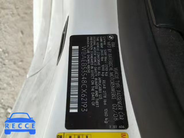 2008 BMW 650I WBAEB53548CX62193 image 9