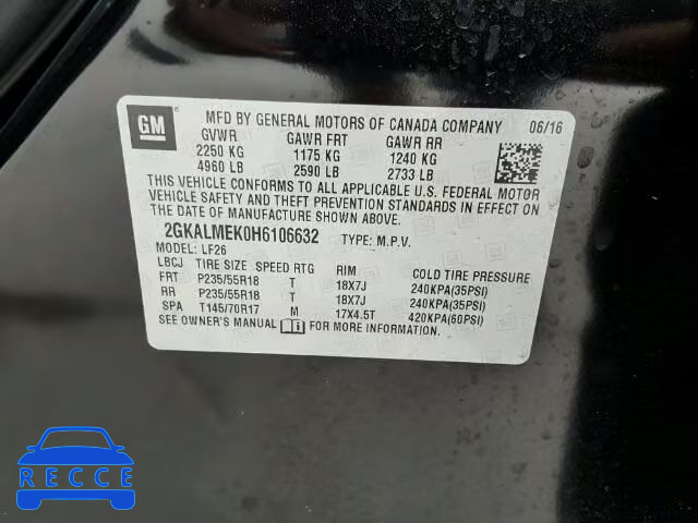 2017 GMC TERRAIN SL 2GKALMEK0H6106632 image 9