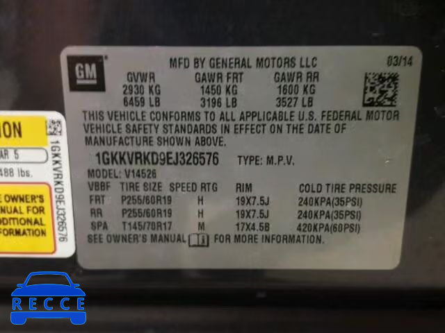 2014 GMC ACADIA SLT 1GKKVRKD9EJ326576 image 9