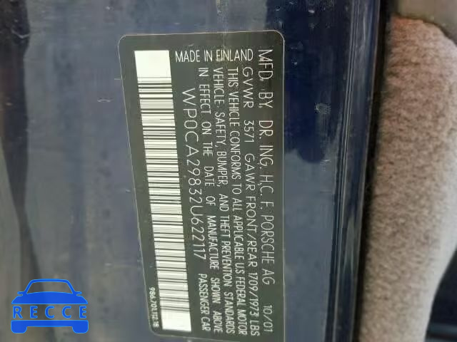 2002 PORSCHE BOXSTER WP0CA29832U622117 image 9