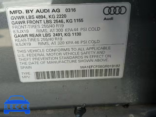 2016 AUDI Q3 2.0T PR WA1EFCFS6GR019182 image 9