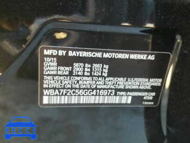 2016 BMW 750I XDRIV WBA7F2C56GG416973 зображення 9