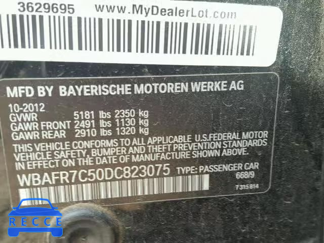 2013 BMW 535I WBAFR7C50DC823075 зображення 9