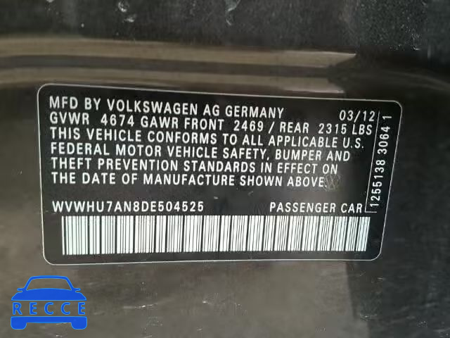 2013 VOLKSWAGEN CC LUXURY WVWHU7AN8DE504525 зображення 9