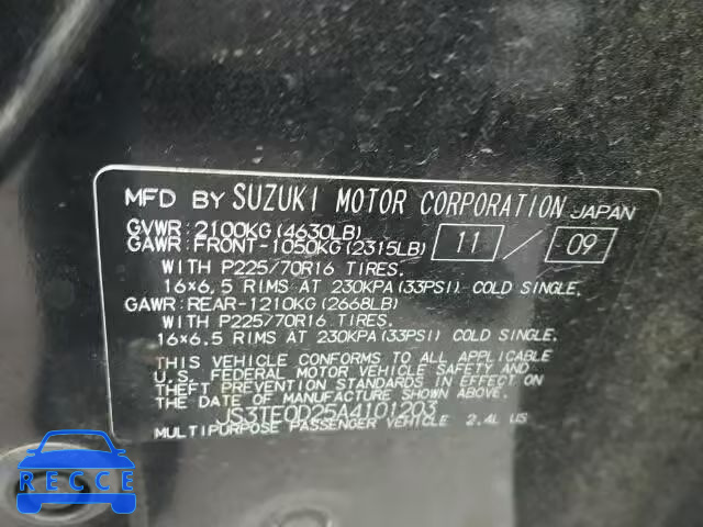 2010 SUZUKI GRAND VITA JS3TE0D25A4101203 Bild 9