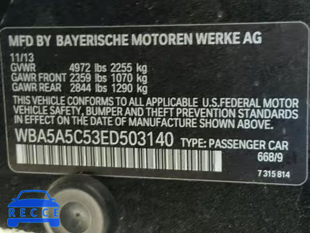 2014 BMW 528I WBA5A5C53ED503140 зображення 9
