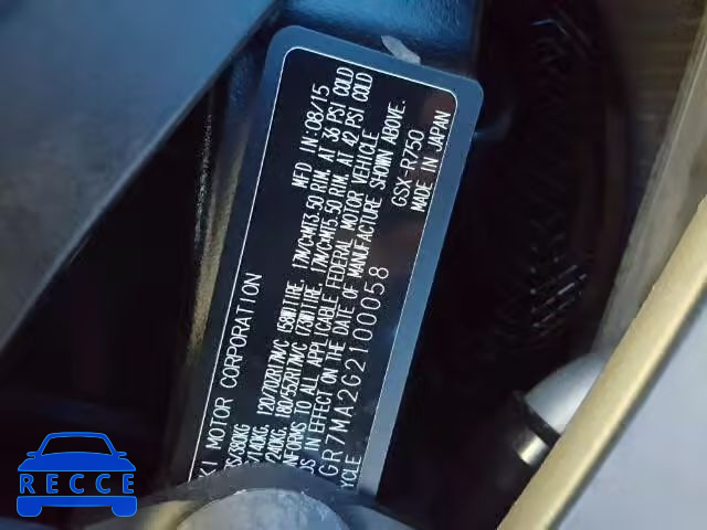 2016 SUZUKI GSX-R750 JS1GR7MA2G2100058 image 9