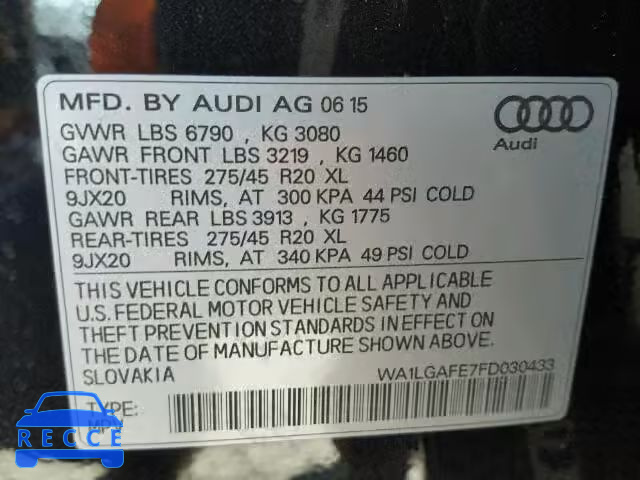 2015 AUDI Q7 PREMIUM WA1LGAFE7FD030433 image 9