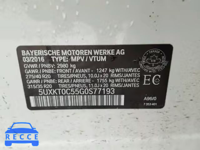 2016 BMW X5 XDRIVE4 5UXKT0C55G0S77193 image 9