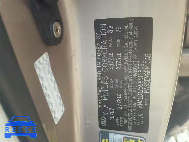 2008 KIA AMANTI KNALD125985158090 image 9