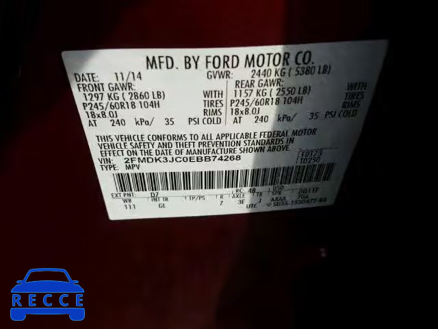 2014 FORD EDGE SEL 2FMDK3JC0EBB74268 image 9