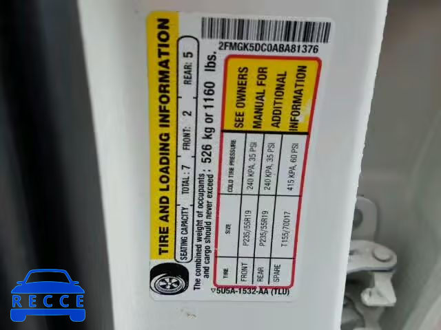 2010 FORD FLEX LIMIT 2FMGK5DC0ABA81376 image 9