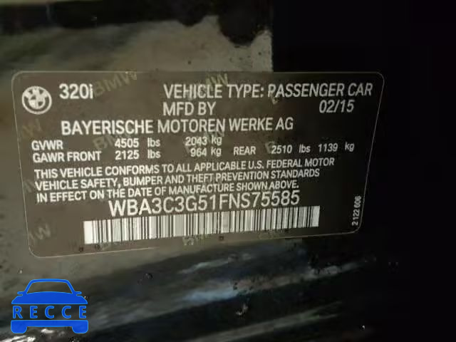 2015 BMW 320I XDRIV WBA3C3G51FNS75585 image 9