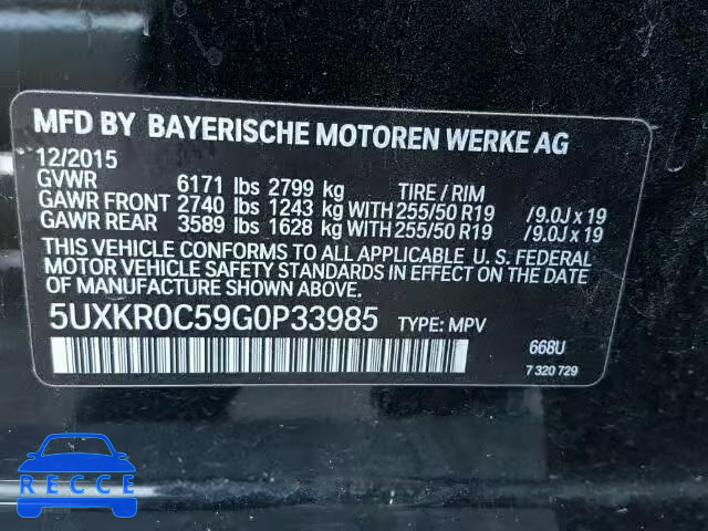 2016 BMW X5 XDRIVE3 5UXKR0C59G0P33985 Bild 9