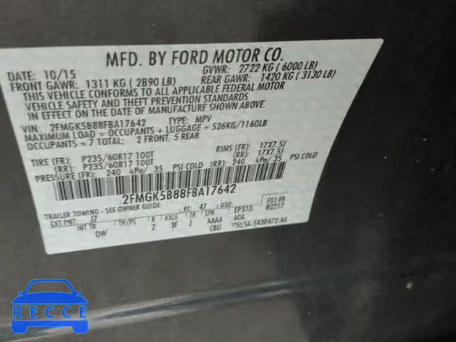 2015 FORD FLEX SE 2FMGK5B88FBA17642 зображення 9