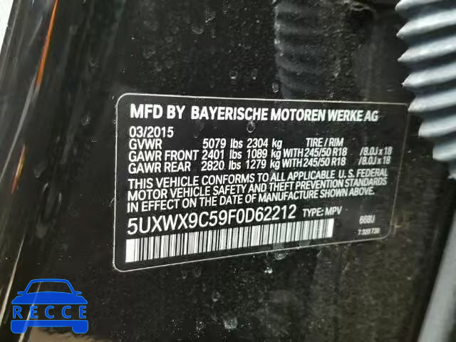 2015 BMW X3 XDRIVE2 5UXWX9C59F0D62212 image 9