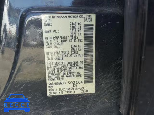 2009 NISSAN XTERRA 4.0 5N1AN08W39C502166 image 9