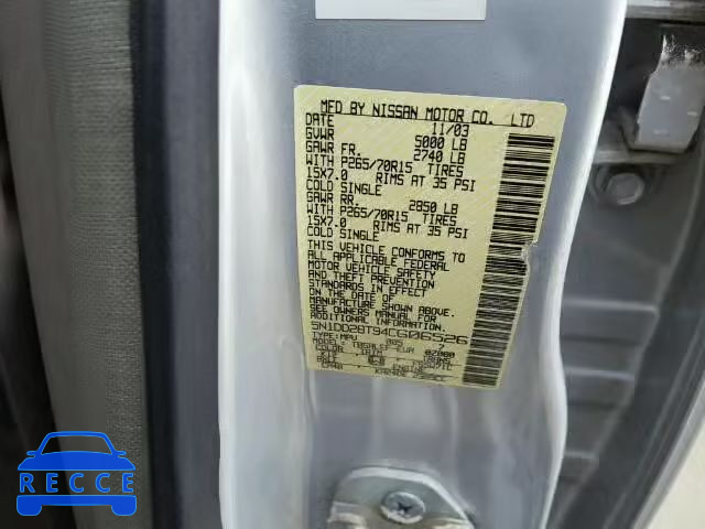 2004 NISSAN XTERRA XE 5N1DD28T94C606526 image 9