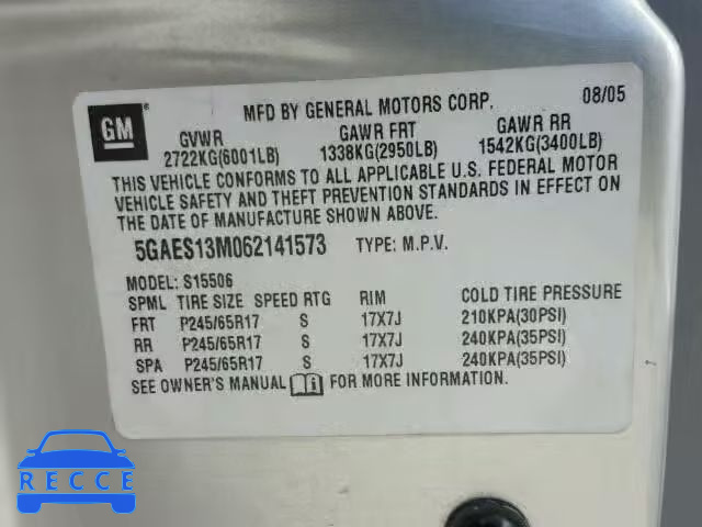 2006 BUICK RAINIER CX 5GAES13M062141573 image 9