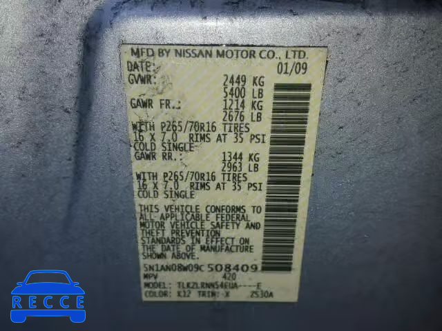 2009 NISSAN XTERRA 4.0 5N1AN08W09C508409 image 9