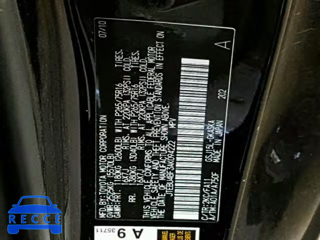 2010 TOYOTA FJ CRUISER JTEBU4BF3AK094222 image 9