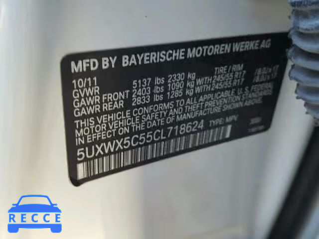 2012 BMW X3 XDRIVE2 5UXWX5C55CL718624 зображення 9