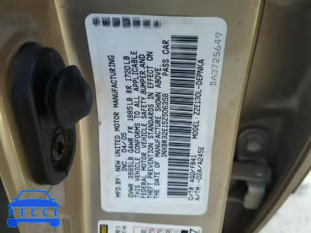 2005 TOYOTA COROLLA 1NXBR32E15Z506358 image 9