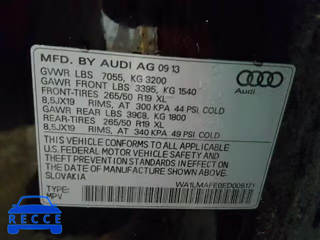 2014 AUDI Q7 PREMIUM WA1LMAFE0ED005171 зображення 9