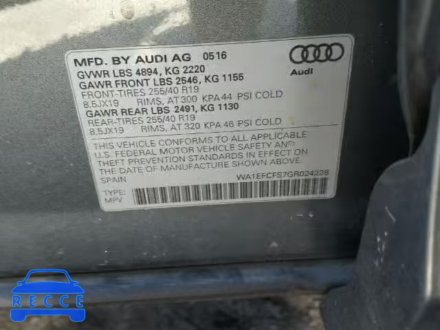 2016 AUDI Q3 2.0T PR WA1EFCFS7GR024228 image 9